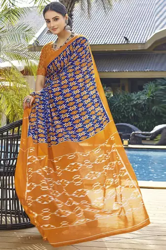 Blue printed ready to wear saree