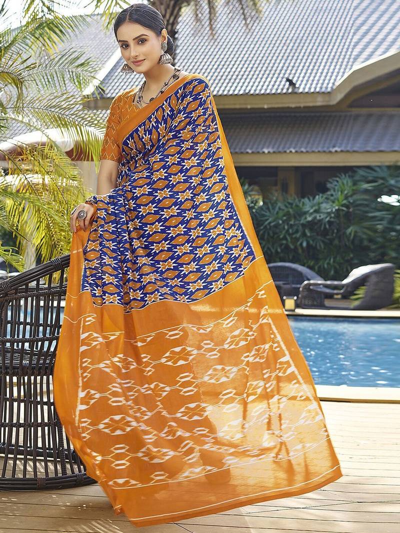 Blue printed ready to wear saree