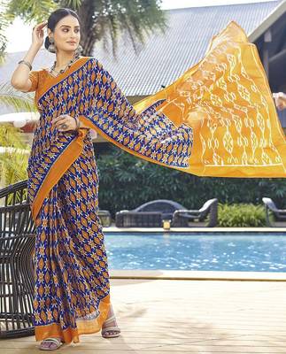 Blue printed ready to wear saree 4