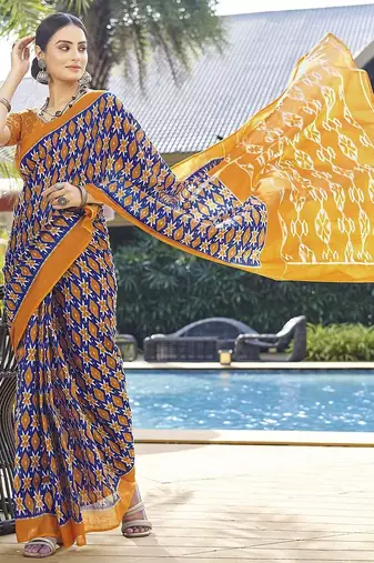 Blue printed ready to wear saree