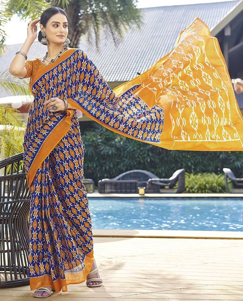 Blue printed ready to wear saree