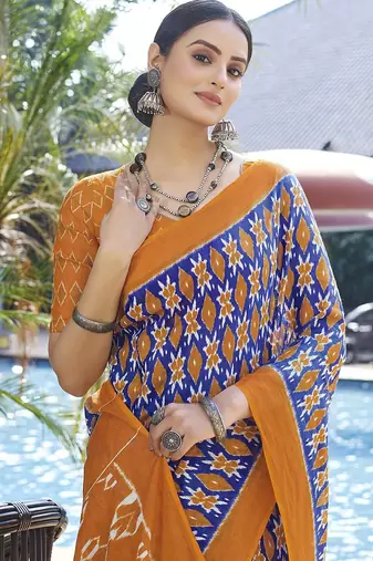 Blue printed ready to wear saree