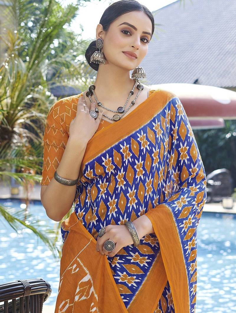 Blue printed ready to wear saree
