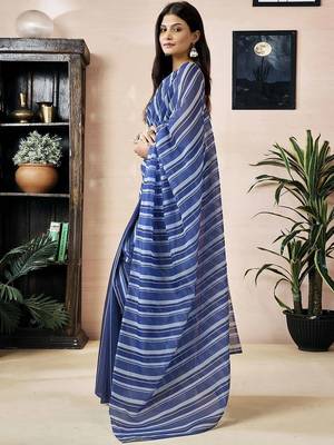 Blue striped printed ready to wear saree 1