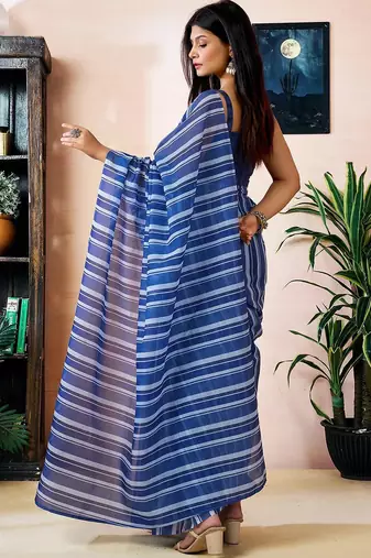 Blue striped printed ready to wear saree