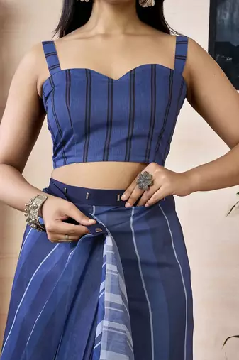 Blue striped printed ready to wear saree