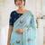 Blue woven design mirror work georgette saree