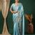 Blue embroidered satin saree