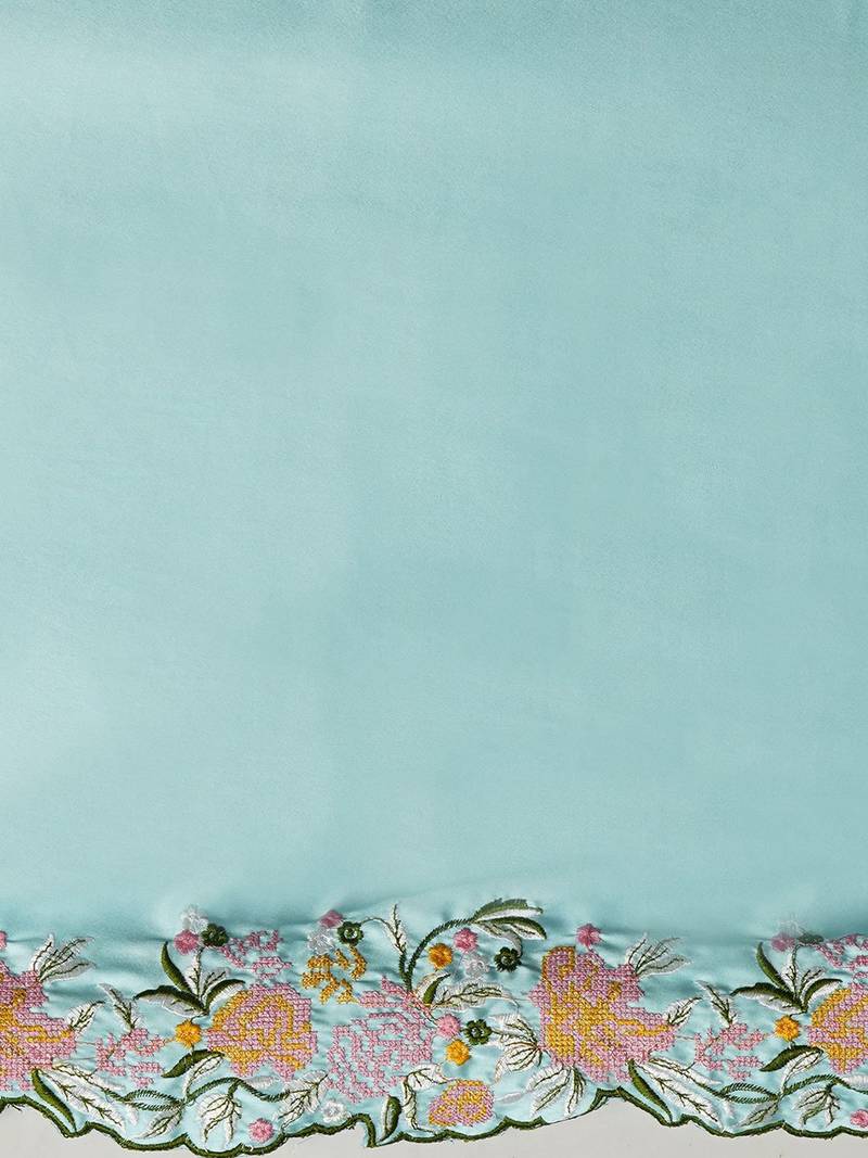 Blue embroidered satin saree