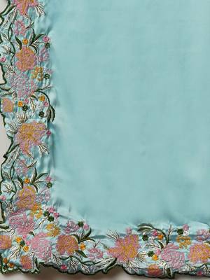 Blue embroidered satin saree 5
