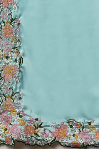 Blue embroidered satin saree
