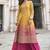 Yellow and pink embroiderd jacquard silk sharara suit