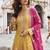 Yellow and pink embroiderd jacquard silk sharara suit