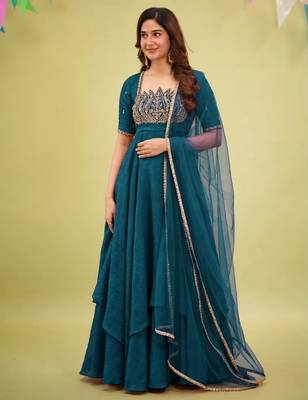 designer gown with pant set – elegant ethnic wear  1