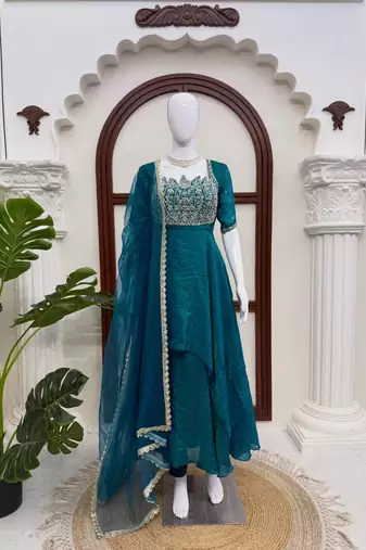 designer gown with pant set – elegant ethnic wear 
