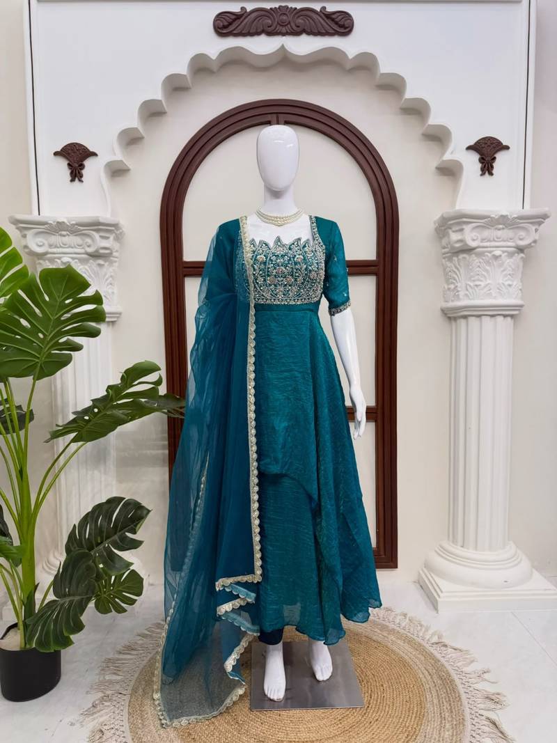 designer gown with pant set – elegant ethnic wear 