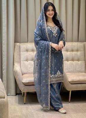  designer embroidery sequence work palazzo and dupatta set 1