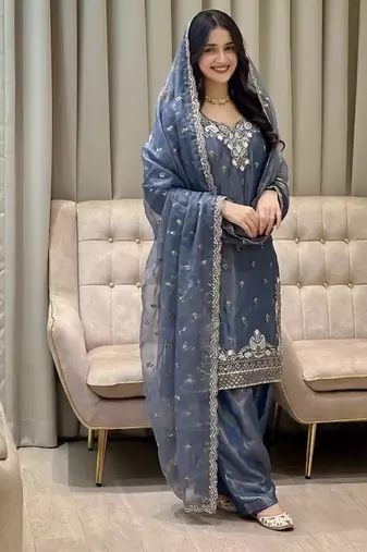 designer embroidery sequence work palazzo and dupatta set