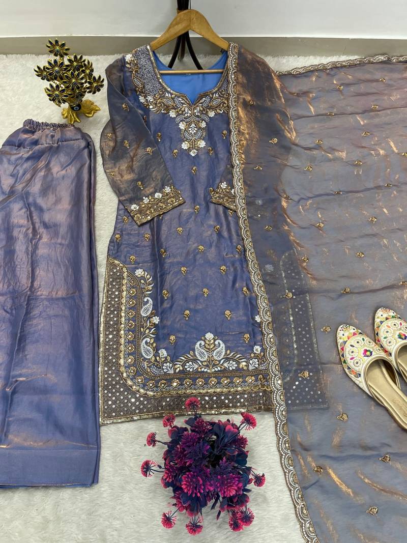  designer embroidery sequence work palazzo and dupatta set