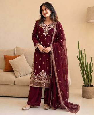  designer embroidery sequence work palazzo and dupatta set 1