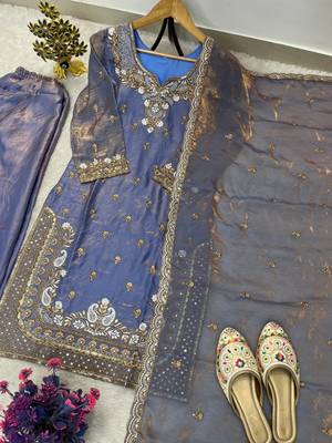  designer embroidery sequence work palazzo and dupatta set 3