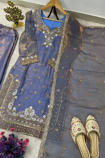  designer embroidery sequence work palazzo and dupatta set