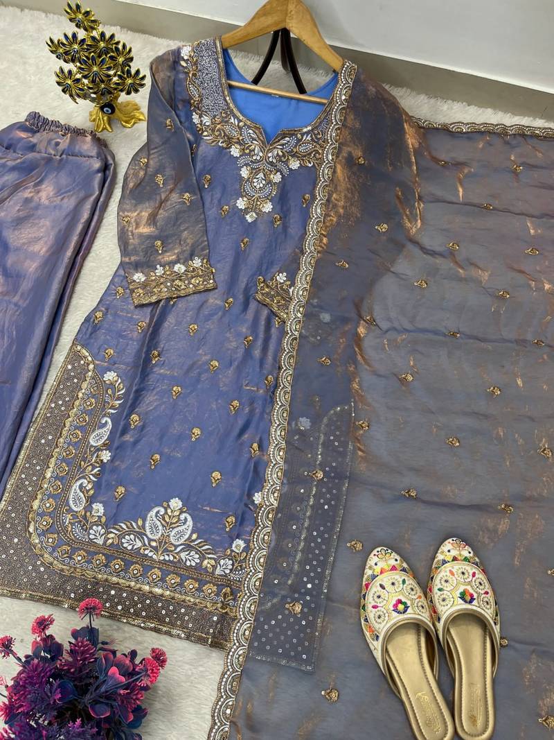  designer embroidery sequence work palazzo and dupatta set