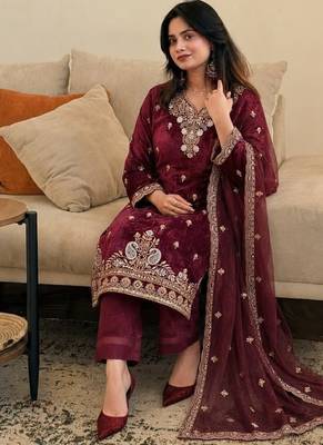  designer embroidery sequence work palazzo and dupatta set 2