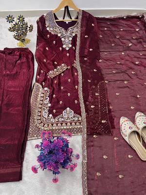  designer embroidery sequence work palazzo and dupatta set 3