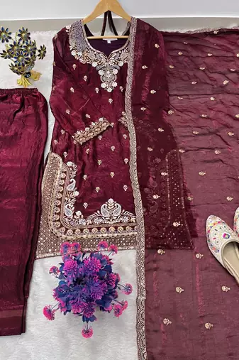  designer embroidery sequence work palazzo and dupatta set