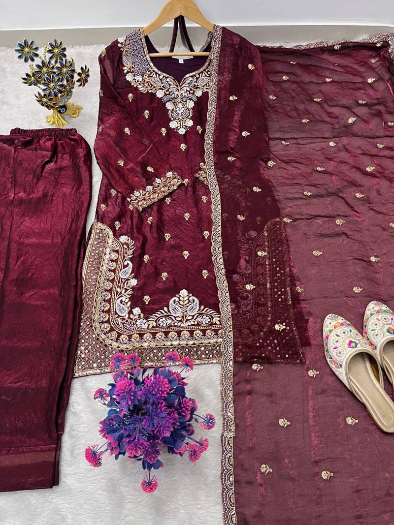  designer embroidery sequence work palazzo and dupatta set