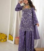 designer chinon silk party wear palazzo suit