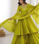 designer chinon silk party wear palazzo suit