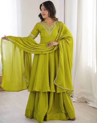 designer chinon silk party wear palazzo suit 3