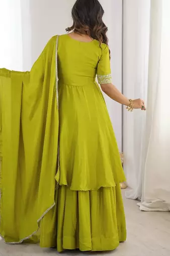 designer chinon silk party wear palazzo suit