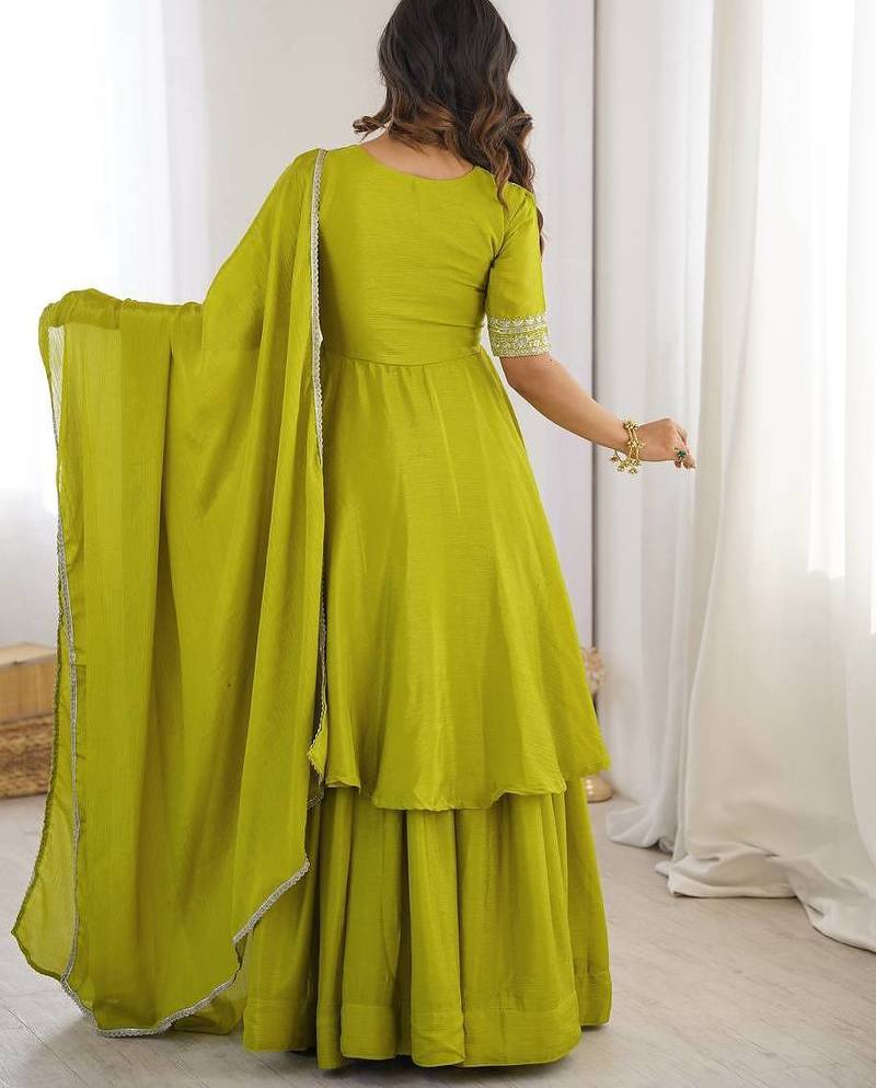designer chinon silk party wear palazzo suit