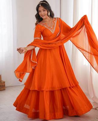 designer chinon silk party wear palazzo suit 1