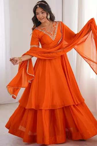 designer chinon silk party wear palazzo suit