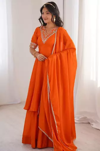 designer chinon silk party wear palazzo suit