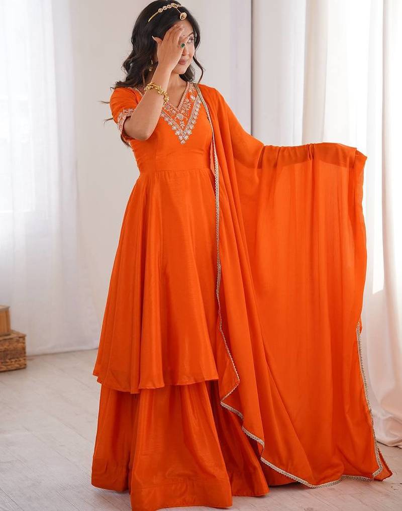 designer chinon silk party wear palazzo suit