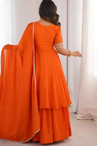designer chinon silk party wear palazzo suit