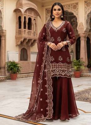 designer beads with sequence embroidery palazzo suit 1