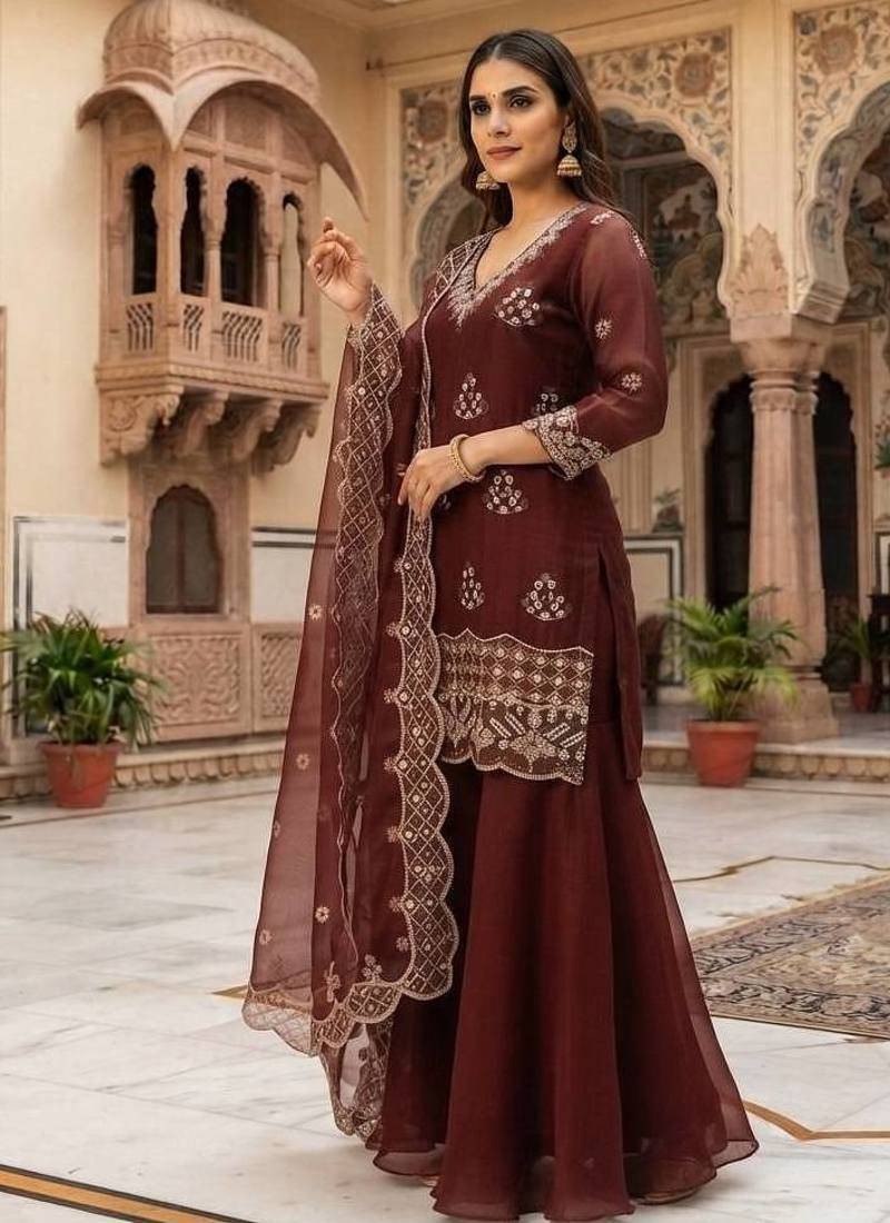 designer beads with sequence embroidery palazzo suit