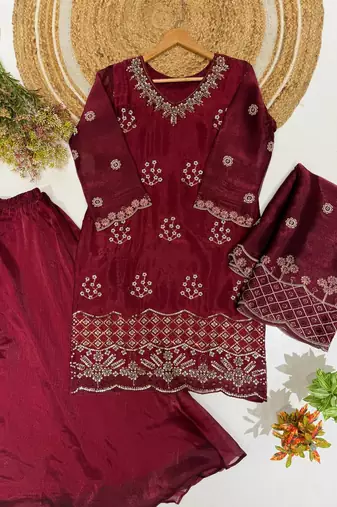 designer beads with sequence embroidery palazzo suit