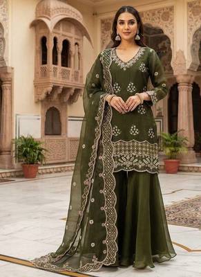 designer beads with sequence embroidery palazzo suit 1