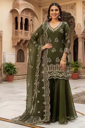 designer beads with sequence embroidery palazzo suit