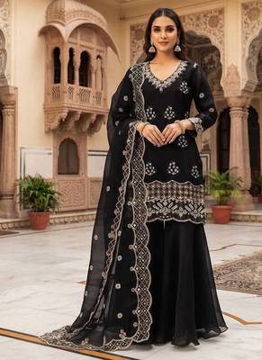 designer beads with sequence embroidery palazzo suit 1