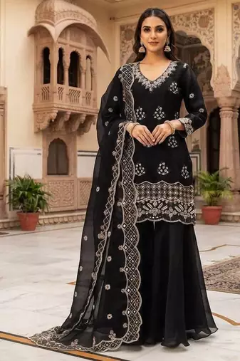 designer beads with sequence embroidery palazzo suit