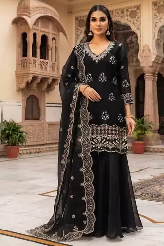 designer beads with sequence embroidery palazzo suit