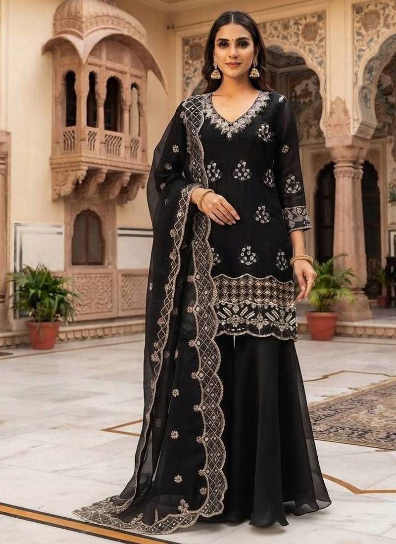designer beads with sequence embroidery palazzo suit